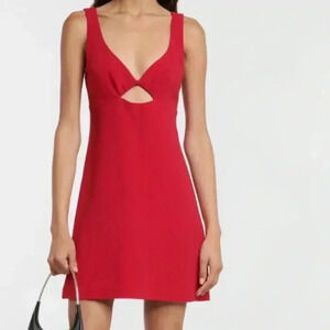 AMI Paris ALEXANDRE MATTIUSSI cutout viscose keyhole red mini dress